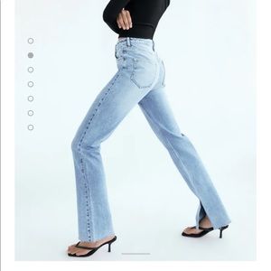 Zara HIGH RISE SLIM FLARED JEANS- Mid Blue